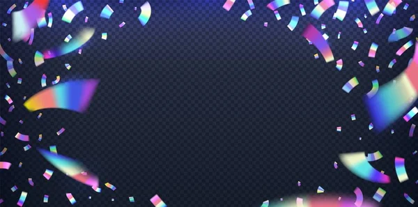 Folha de néon. Glitter efeito folha metálica, holograma de confete iridescente com luz de néon rosa e azul. Falha do arco-íris vetorial — Vetor de Stock