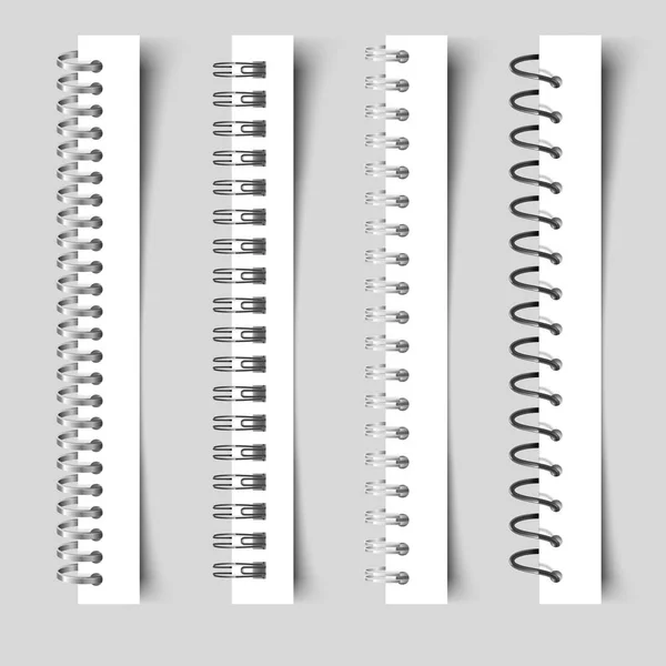 Realistiska spiraler anteckningsbok. 3d metallbindemedel. Spiralfäst blad och skissblock bindningar ring. Vektorillusering — Stock vektor