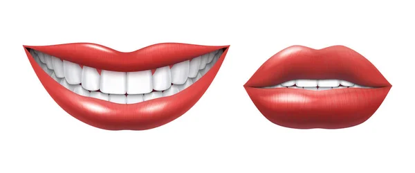Реалістична посмішка. Жінка сміється з рота білими зубами та губами, здоров'я ротової порожнини та модель макіяжу. Векторна людська посмішка — стоковий вектор