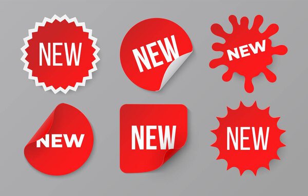 New sticker set. Sale product red badge label. Minimal sale banner for web store. Vector image symbol retail promotion for discount banners