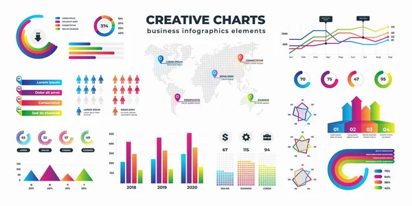 Graphs and charts. Business statistics for data and finance analysis, collection of information visualization. Vector schemes diagrams and bar charts set — 스톡 벡터