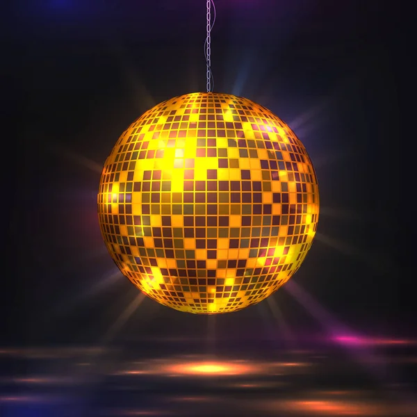 Bola de disco. Elemento de luz de festa dos anos 80, esfera de brilho futurista retro para música e festa noturna de dança. Bola de espelho vetorial com efeitos de luz —  Vetores de Stock