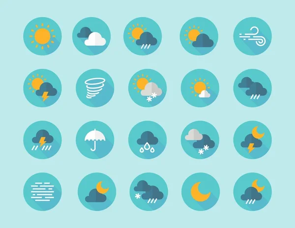 Weather flat icons. Interface infographic elements with sun clouds rain fog wind symbols. Vector flat icon set — Stock Vector