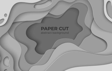 Kağıt kesiği arka plan. Üç boyutlu en az beyaz kağıt kesiği şekilleri. Vektör origami dalgaları