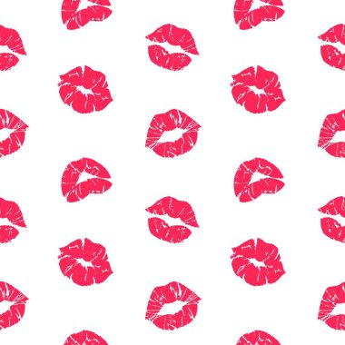 Ruj izi. Kadın dudakları ve grunge dokuları, kırmızı, kadın dudakları pürüzsüz. Vektör romantik baskı şablonu