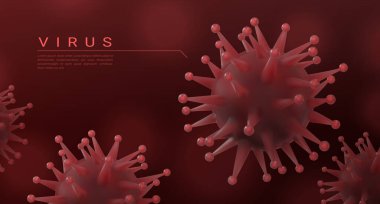 Coronavirus geçmişi. Gerçekçi 3D mikrop, grip ve zatürree mikropları, Covid-19 mikrobiyoloji kavramı. Vektör 2019-nCoV posteri