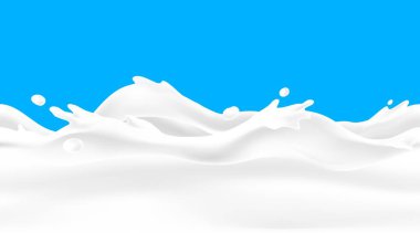 Milk wave background. Seamless liquid yoghurt flow with drops and splashes, realistic 3D border for dairy packaging design. Vector milk frame element clipart