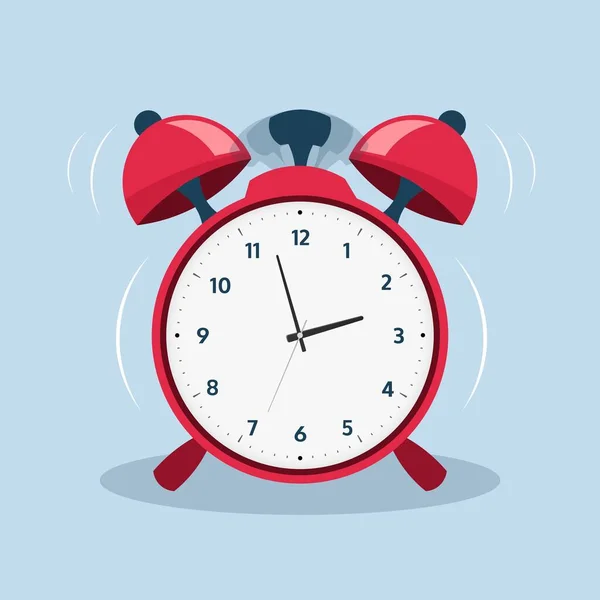 Reloj despertador. Dibujos animados viejo reloj sonando para la mañana de alerta. Vector plano despertar símbolo — Vector de stock