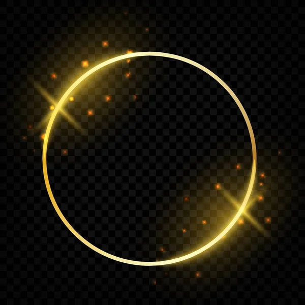 Cirkel glanzend gouden frame. Gloeiend rond de grens wenskaarten. Vector ronde vormen op transparante achtergrond — Stockvector