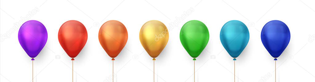 Color balloons. Realistic birthday and party flying glossy balloon collection, 3D decorative elements for posters, greeting cards. Vector set