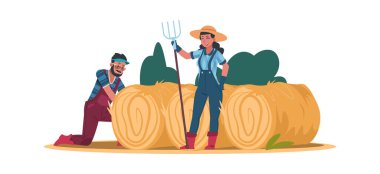 Tarımsal karikatür işçileri. Erkek ve kadın çiftlikte çalışıyor. Vektör resimleri çalışan bahçıvan