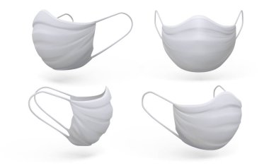 Yüz maskesi. Doktorlar ve cerrahi güvenlik için gerçekçi tıbbi nefes maskesi hava kirliliğine karşı tek kullanımlık koruma. Vektör korona virüs koruyucu maskesi