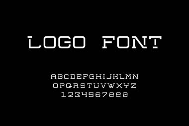 Dinamik yazı tipi. Marka kimliği ve logo tasarımı için monospace harfleri olan geometrik tipografi sembolleri. Vektör yaratıcı gelecek tipi
