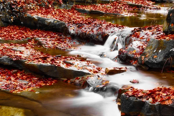 Lunga esposizione foto del piccolo torrente e cascata nella foresta vicino a Obanya, Ungheria — Foto Stock