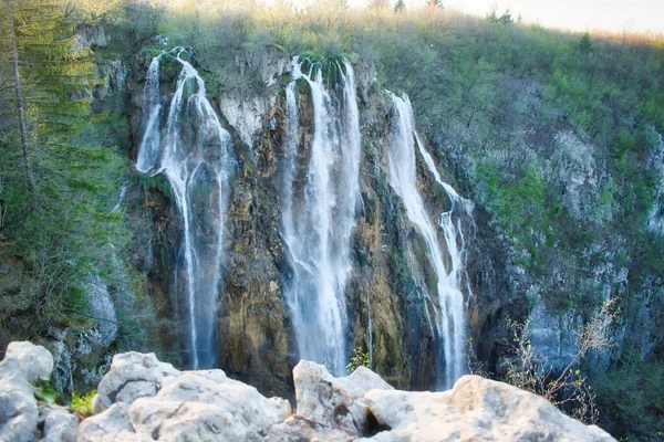 Majestic Veliki Slap (Big Waterfall) in Plitvice Lake National Park in sping, Croatia