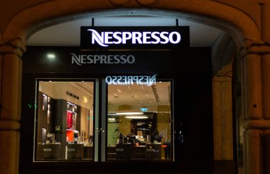 Lugano - Switzerland - December 30 2019 - Nespresso ensign and boutique