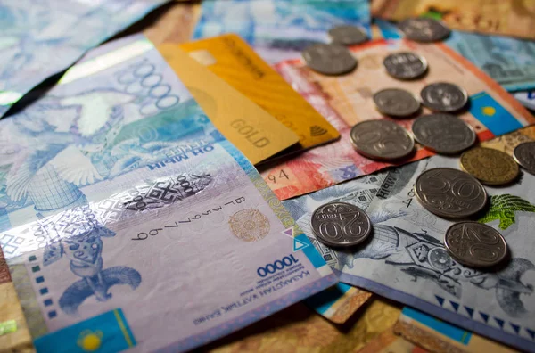 Tenge KZT. Moneda nacional de Kazajstán, KZ. Tipo de cambio. Economía, Desarrollo, Negocios, Banco, Corredor . — Foto de Stock
