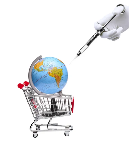 Globe markt crisis vaccin concept — Stockfoto