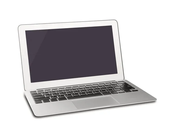 Silberner Laptop mit leerem Bildschirm — Stockfoto