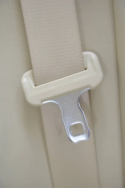 Car Seatbelt Beige Leather — Stock Photo, Image