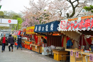 Tokyo, Japonya - 3 Nisan 2015: Japonca sokak gıda Tokyo, Japonya'da Ueno Park