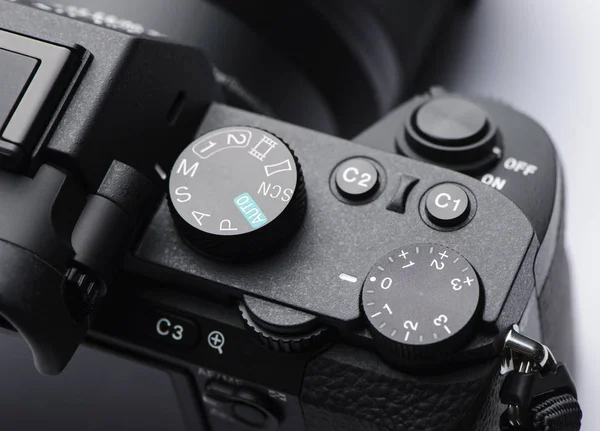 Instelwiel Blootstelling Controle Wijzerplaat Sluiter Knop Mirrorless Camera — Stockfoto