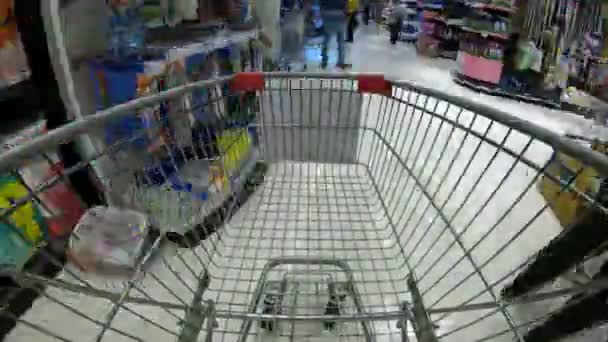 Zeitraffer Clip Des Einkaufswagens Lebensmittelladen — Stockvideo