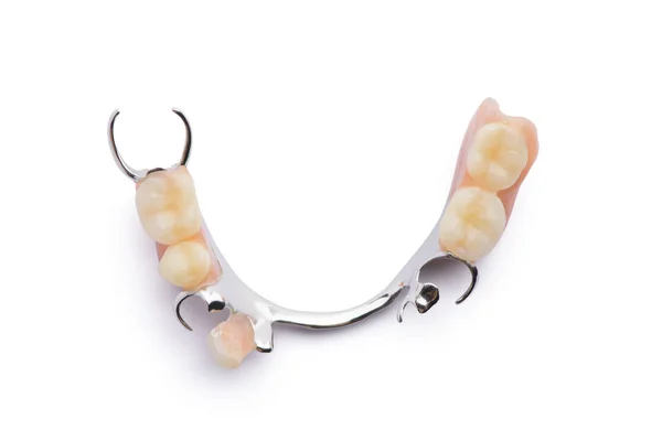 Denture Isolated Parcial Removível Fundo Branco — Fotografia de Stock