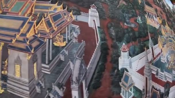 Bangkok Tailândia Março 2018 Pintura Parede História Ramayana Buda Esmeralda — Vídeo de Stock