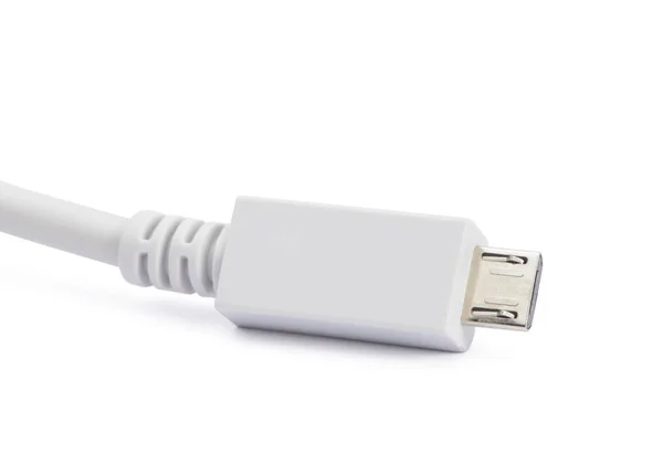 Fil Micro Usb Blanc Isolé Sur Fond Blanc — Photo