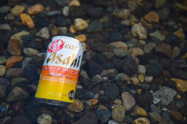 Nikko, Japonya - 31 Mart 2015: Bir kutu Japon Asahi bira