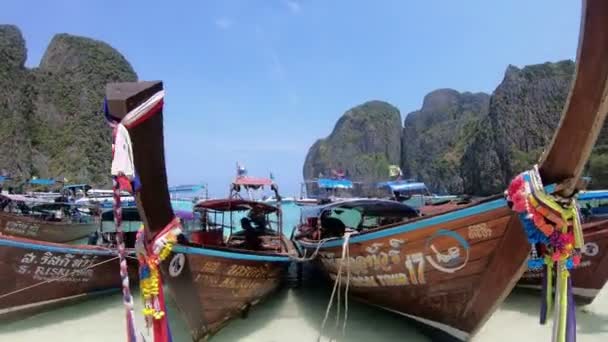 Krabi Tailandia Marzo 2018 Barco Madera Tradicional Tailandés Con Decoración — Vídeo de stock