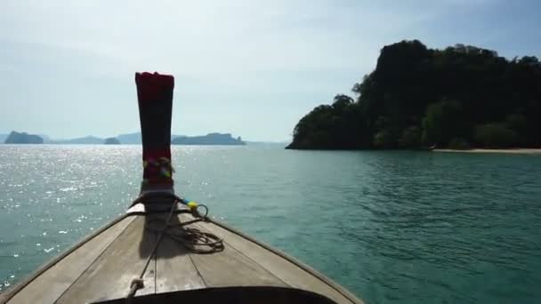 Вид Спереди Длинной Хвостовой Лодки Таиланде — стоковое видео