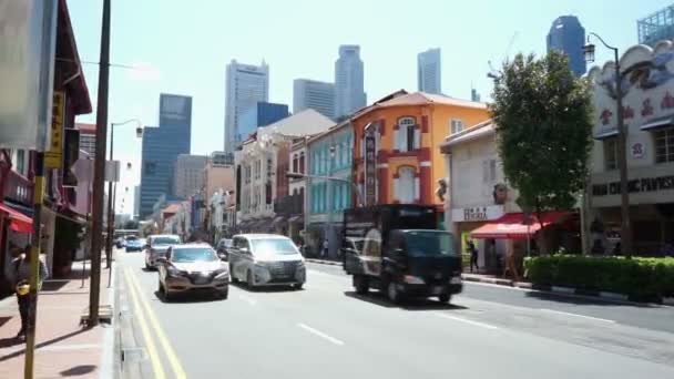 Singapore Singapore Maj 2018 Trafik Bil South Bridge Road Chinatown — Stockvideo