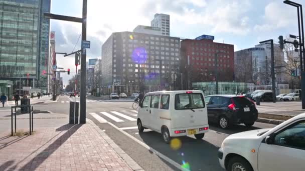 札幌市 2019年12月19日 交通量の多い冬の札幌中心部 — ストック動画