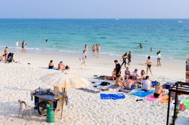 Rayong, Thailand - January 18, 2020 : Many tourists at Sai Kaew beach, Koh Samed