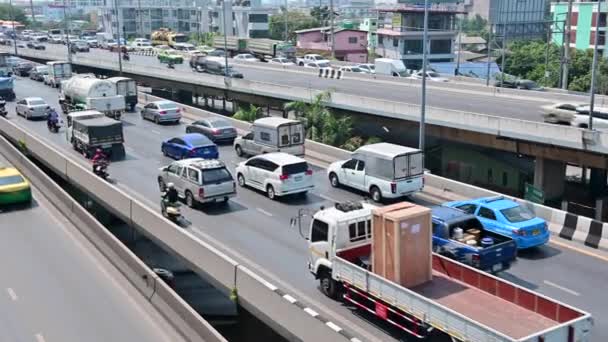 Bangkok Tailândia Fevereiro 2020 Engarrafamentos Com Fluxo Carros Transporte Faixa — Vídeo de Stock