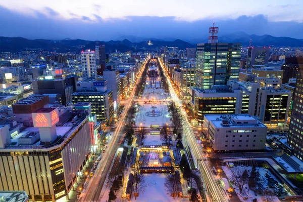 Sapporo Japan December 2019 Night View Odori Park Sapporo Tower — Zdjęcie stockowe