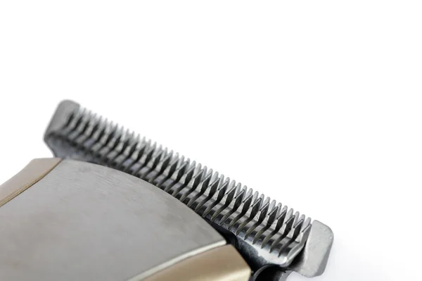 Makroaufnahme Eines Haarschneidekopfes Isoliert Auf Weißem Hintergrund — Stockfoto