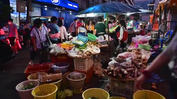 Bangkok Thailandia Maggio 2020 Bang Rak Mercato Notturno Mercato Strada — Video Stock