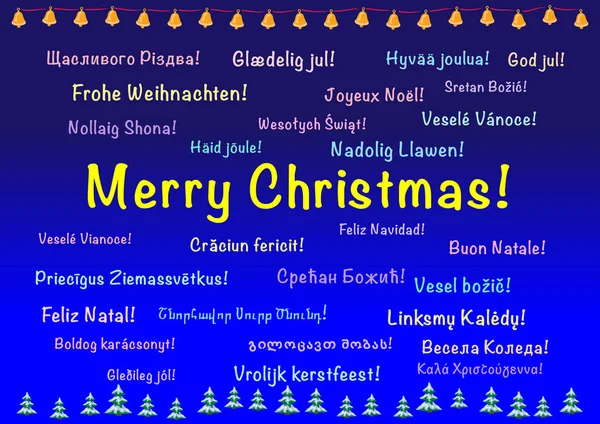 金鐘付きクリスマスカード多言語 — ストックベクタ