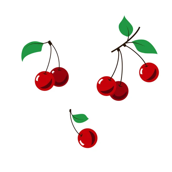 Ripe Cherries Vector Illustration Isolate White Background — Stock Vector