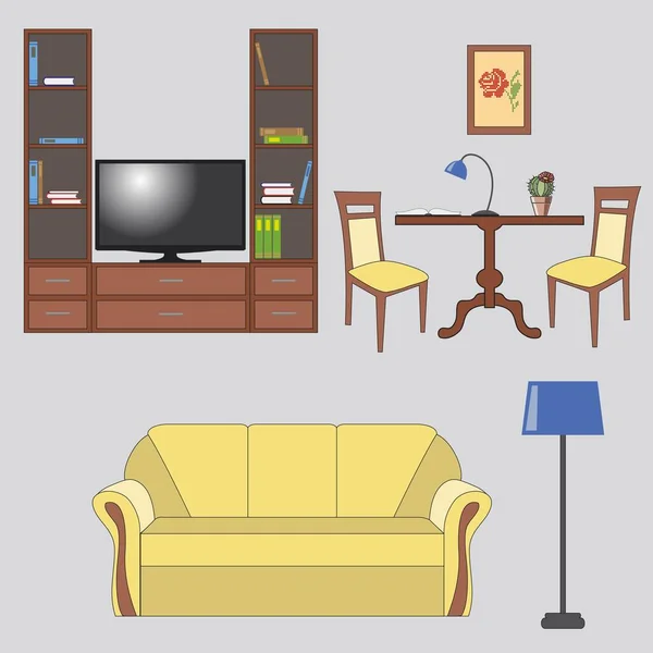 Conjunto Con Muebles Para Decoración Interiores — Vector de stock