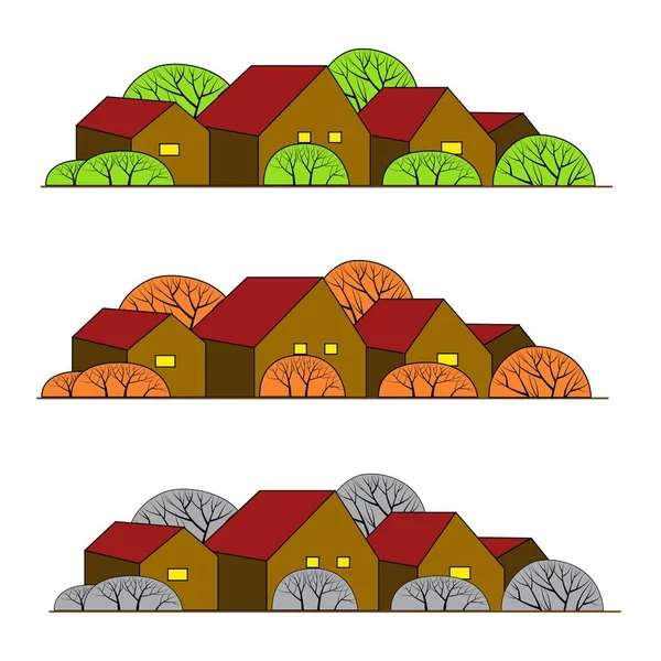 Häuser Verschiedenen Jahreszeiten — Stockvektor