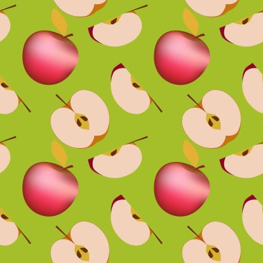 Sulu elmalarla kusursuz desen, vektör çizimi, duvar kağıdı ve kumaşlar için süs, ambalaj kağıdı