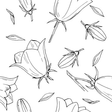 Siyah beyaz çiçeklerle kusursuz desen, duvar kağıdı ve kumaşlar için süs, ambalaj kağıdı, tasarım için arkaplan