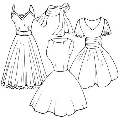 Grafik tarzında kadınlar için moda seti, beyaz arka planda izole