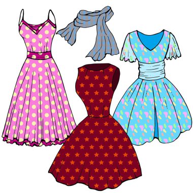 Renkli kadınlar için moda seti, beyaz arka planda izole