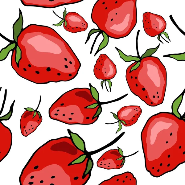 Nahtloses Muster Mit Saftigen Erdbeeren Ornament Für Tapeten Und Stoffe — Stockvektor