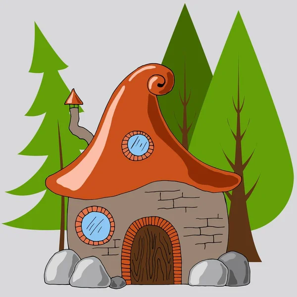 Cabaña Del Bosque Estilo Una Caricatura Ilustración Vectorial Aislar Sobre — Vector de stock